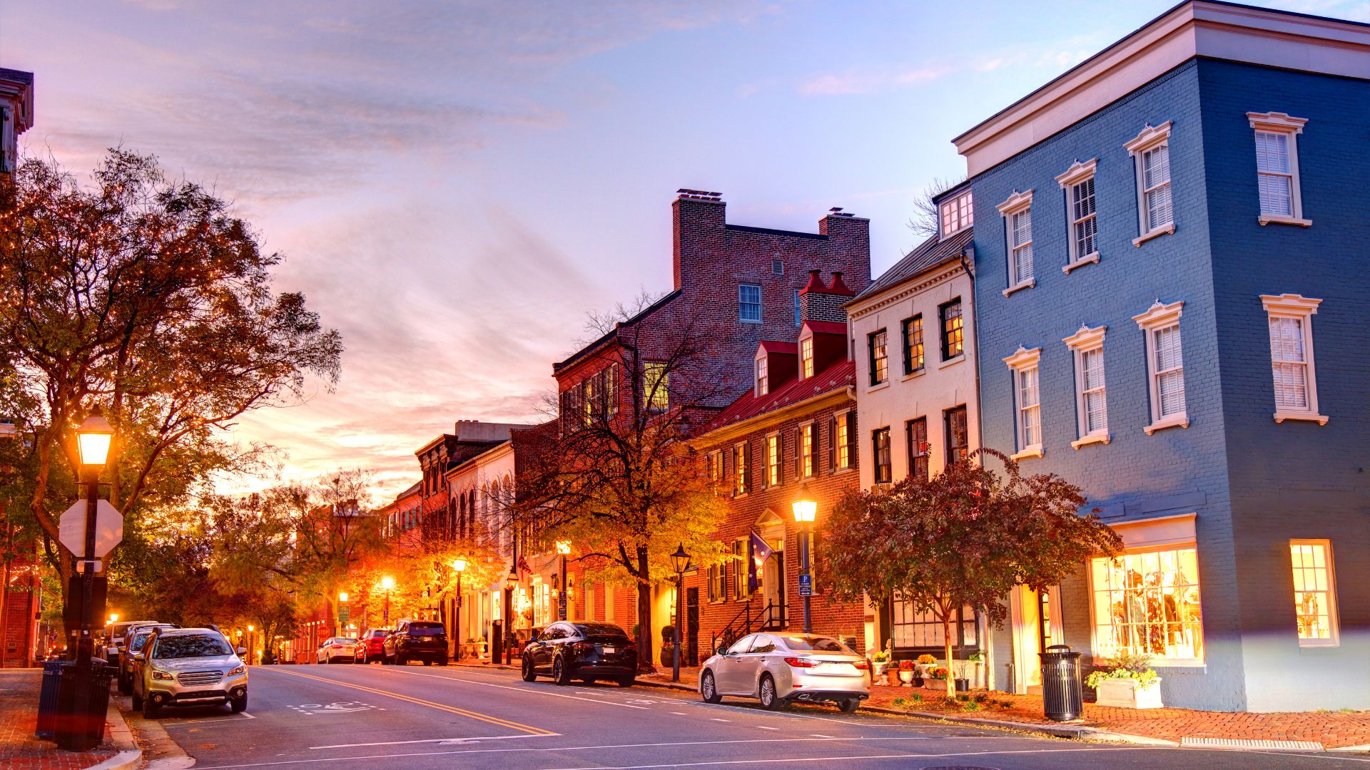 Old Town Alexandria street at dusk